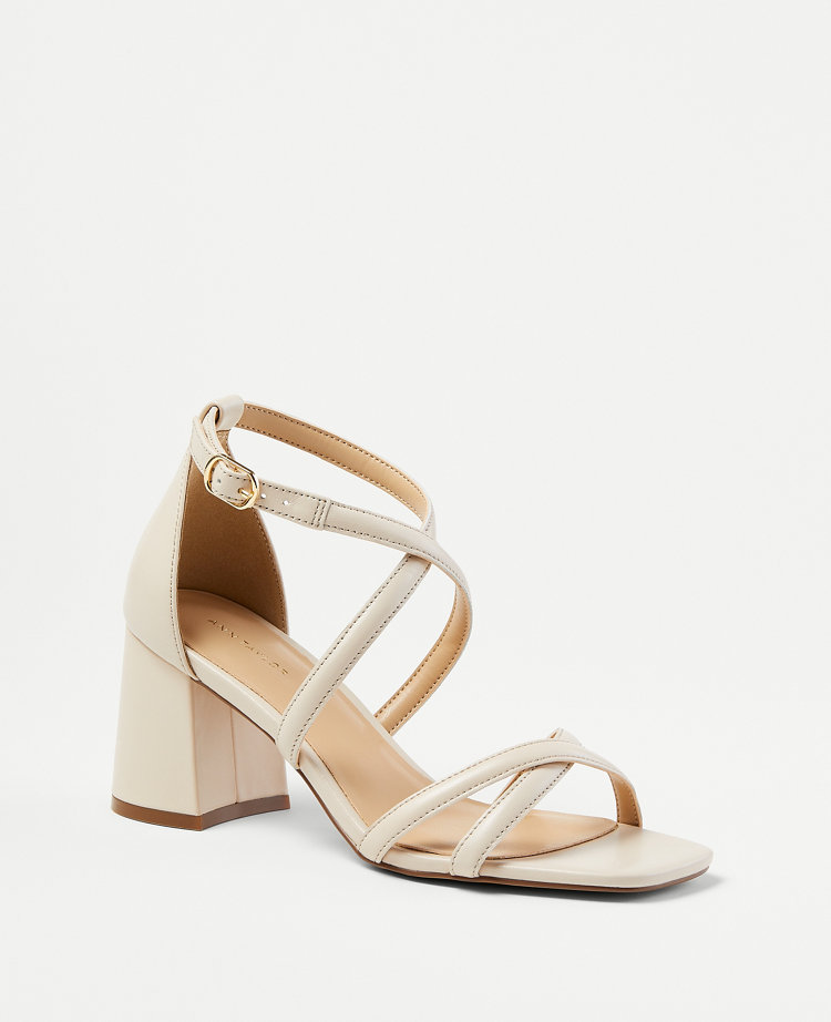 Leather Cross Strap Block Heel Sandals