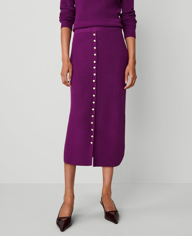 Ann Taylor Button Front Column Skirt Pulsar Purple Women's