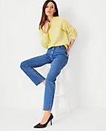 Petite High Rise Straight Jeans in Vintage Mid Indigo Wash carousel Product Image 1