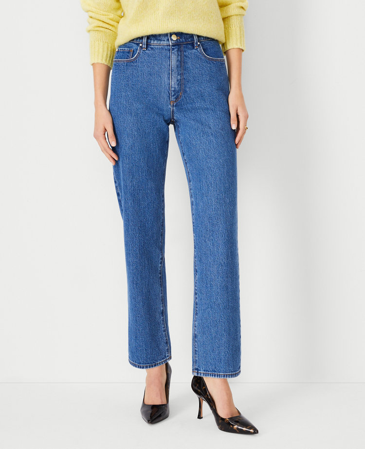 Petite High Rise Straight Jeans in Vintage Mid Indigo Wash