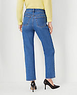 Petite High Rise Straight Jeans in Vintage Mid Indigo Wash carousel Product Image 3