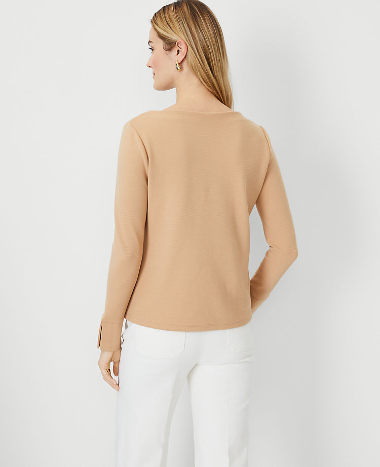 Petite Button Sleeve Boatneck Top