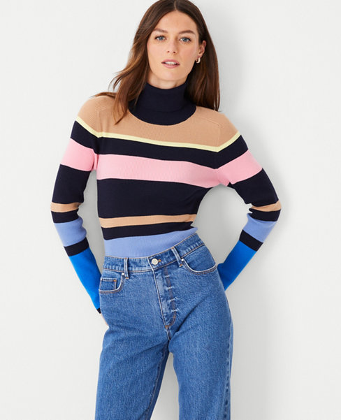 Petite Striped Turtleneck Sweater