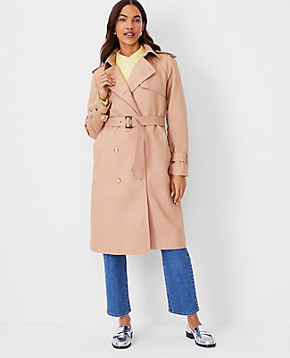 Ann Taylor Petite Twill Raglan Trench Coat In Cafe Au Lait