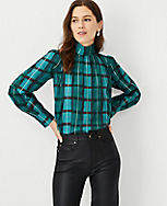 Tall Shimmer Plaid Pintucked Mock Neck Popover carousel Product Image 1