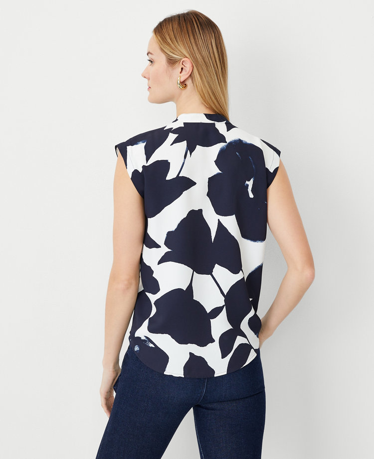 Mesh Floral Printed Mock Neck Sleeveless Top