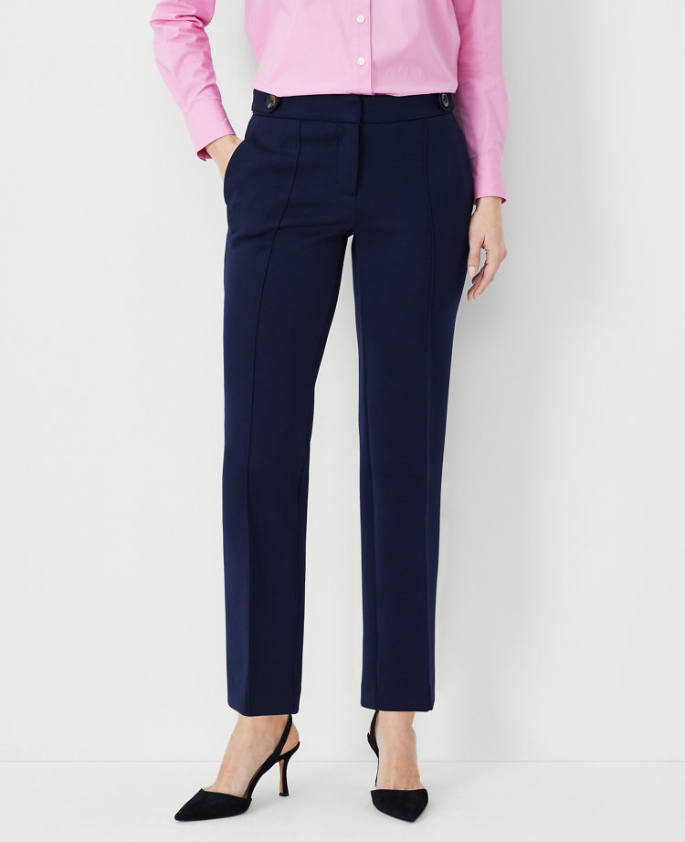 The Petite Tab Waist Straight Ankle Pant