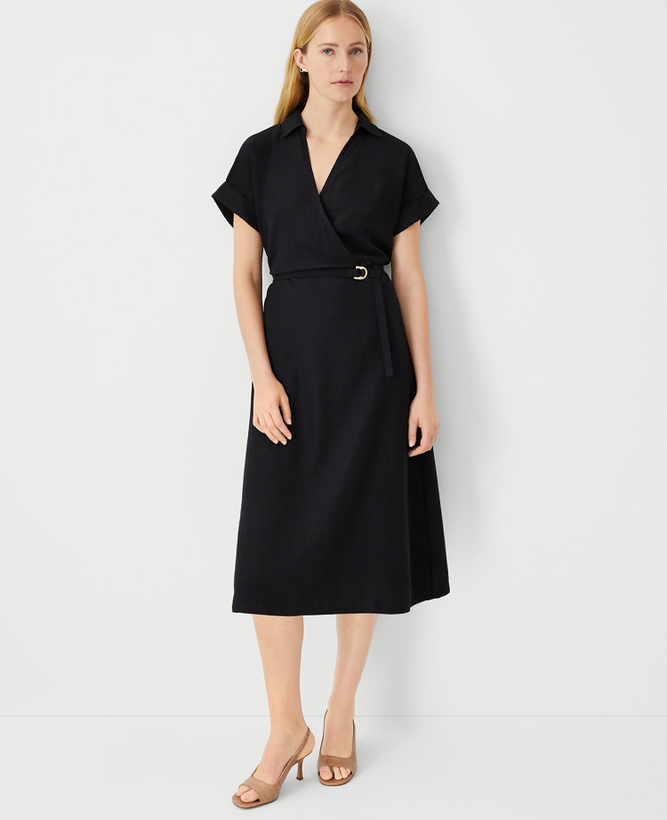 Crossover Collared Midi Shirtdress