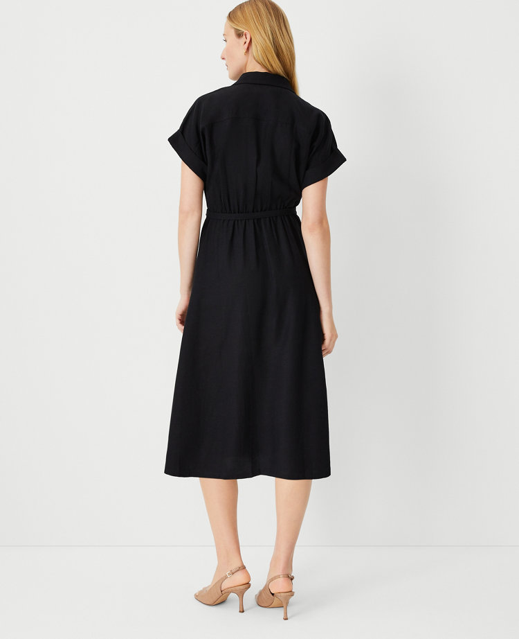 Ann Taylor Crossover Collared Midi Shirtdress Black Women's