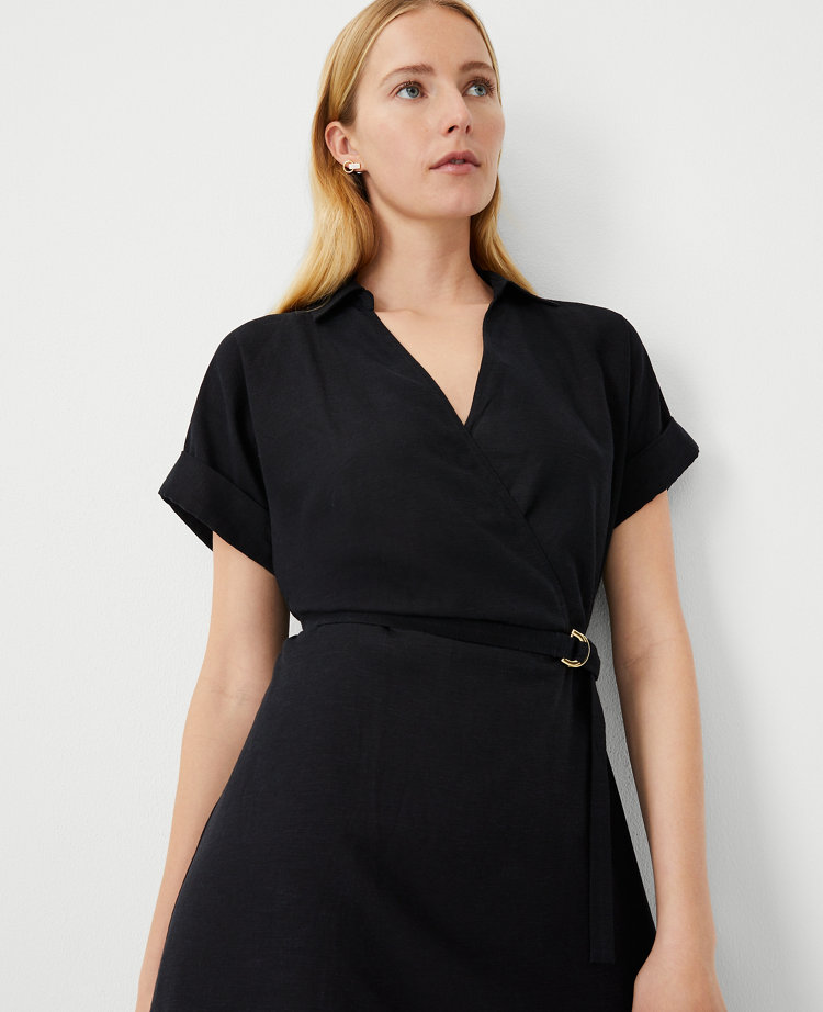 Crossover Collared Midi Shirtdress