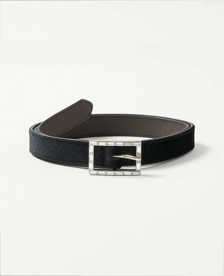 Crystal Rectangle Buckle Velvet Belt