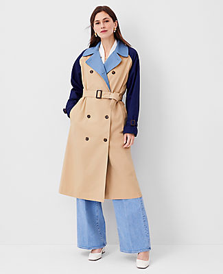 Ann Taylor Petite Colorblock Oversized Trench Coat In Baguette