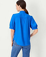 Petite Puff Sleeve Tie Neck Button Top carousel Product Image 2