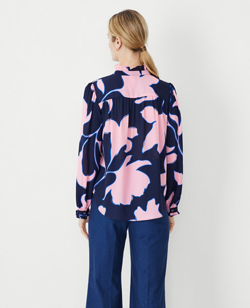 Floral Ruffle Button Top