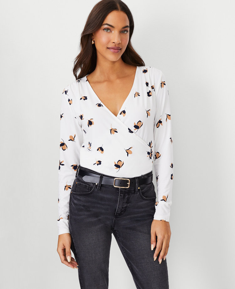 Petaled Blouson Shirred Wrap Top