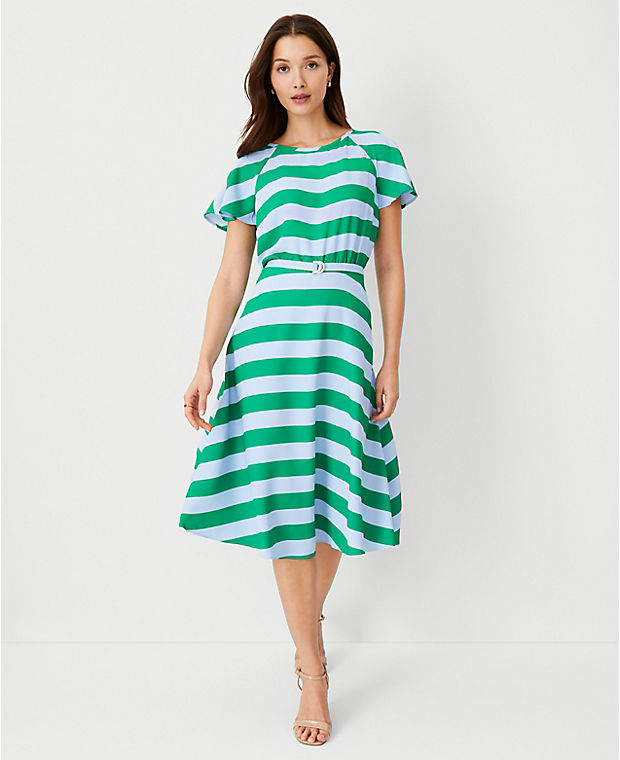 Striped Belted Flare Dress