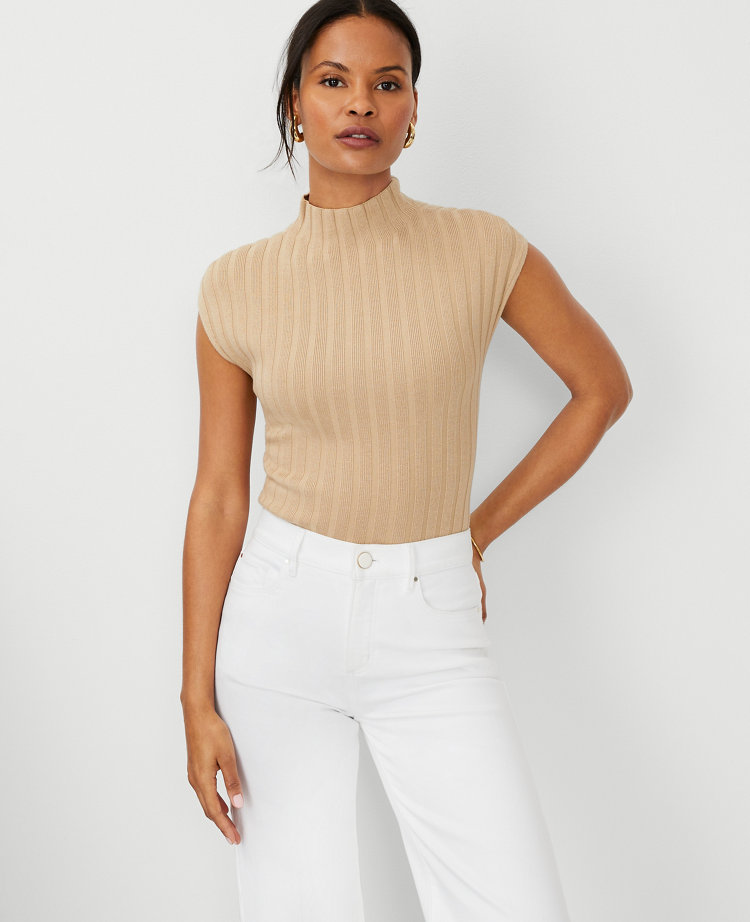 Ribbed Mock Neck Sweater Shell