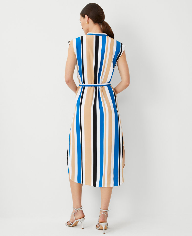 Ann Taylor Striped Split Neck Midi Shirtdress Women's