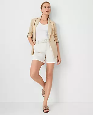 AT Weekend Belted High Rise Denim Shorts in Ivory carousel Product Image 1