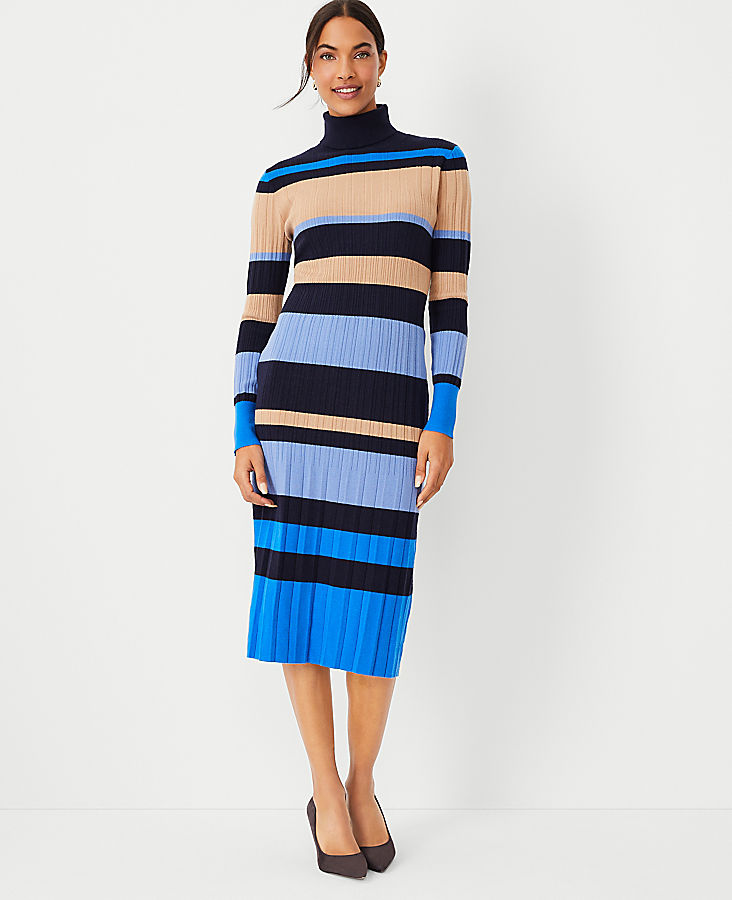 Petite Striped Turtleneck Sweater Dress
