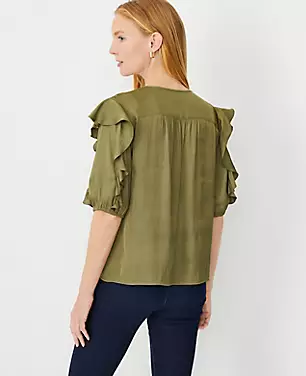Shirred Ruffle Tie Neck Popover carousel Product Image 2