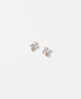 Ann Taylor Mini Crystal Petal Stud Earrings In Goldtone