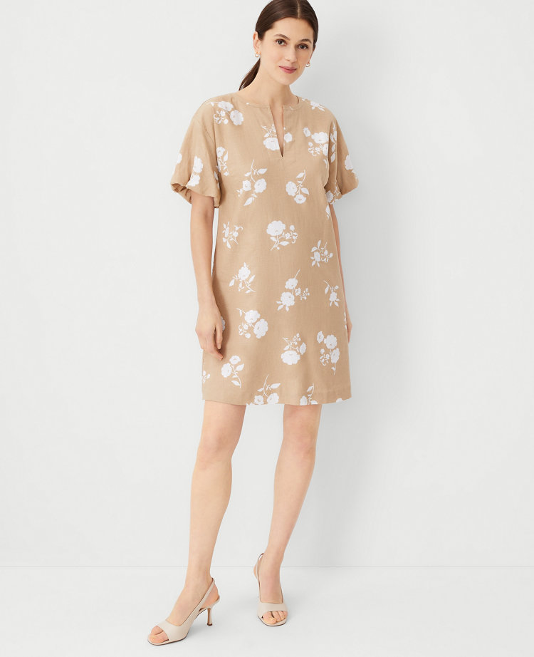 Ann Taylor Linen Blend Elbow Sleeve Shift Dress