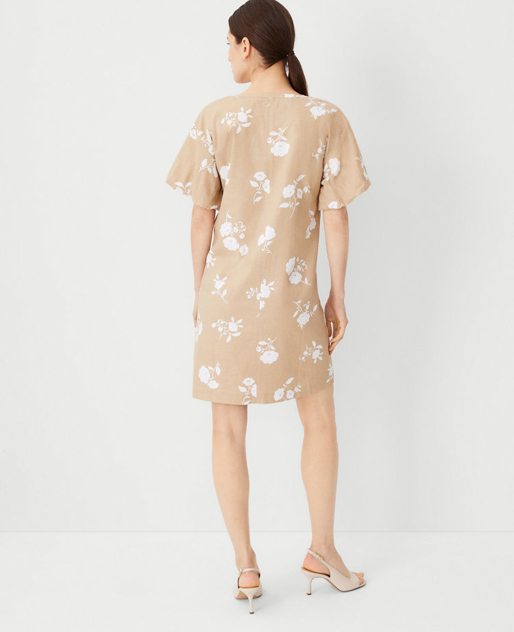 Linen Blend Elbow Sleeve Shift Dress