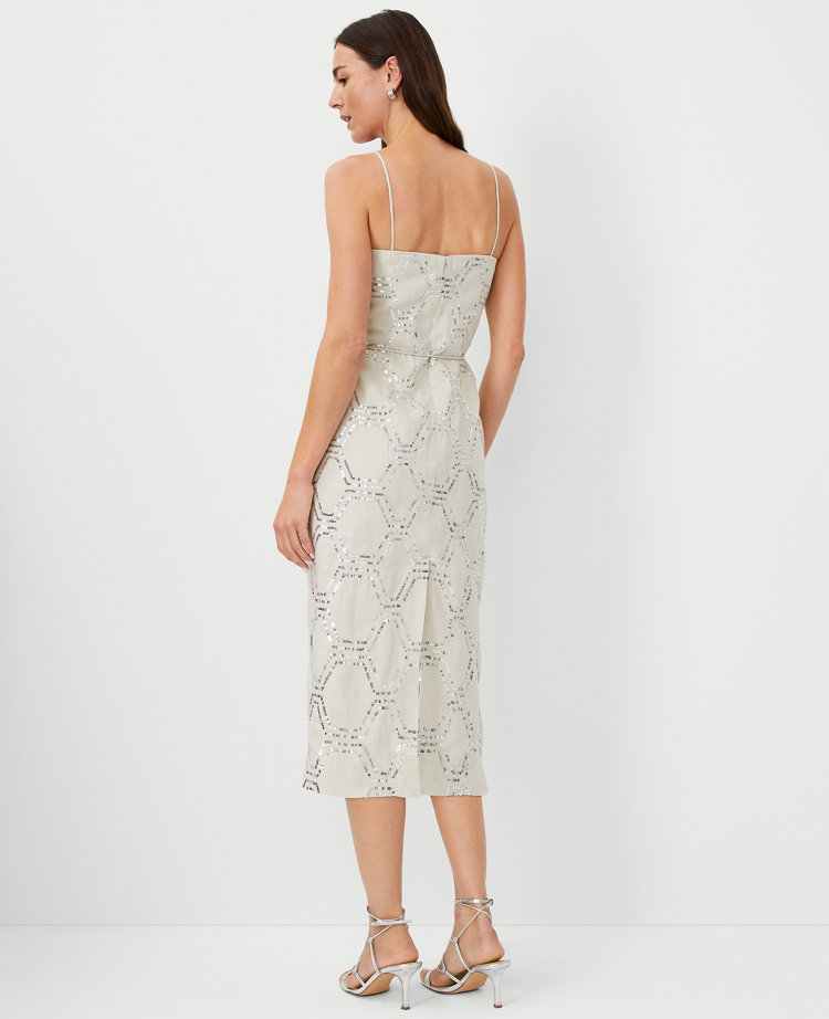 Ann Taylor Studio Collection Linen Spaghetti Strap Midi Dress Polished Stone Women's