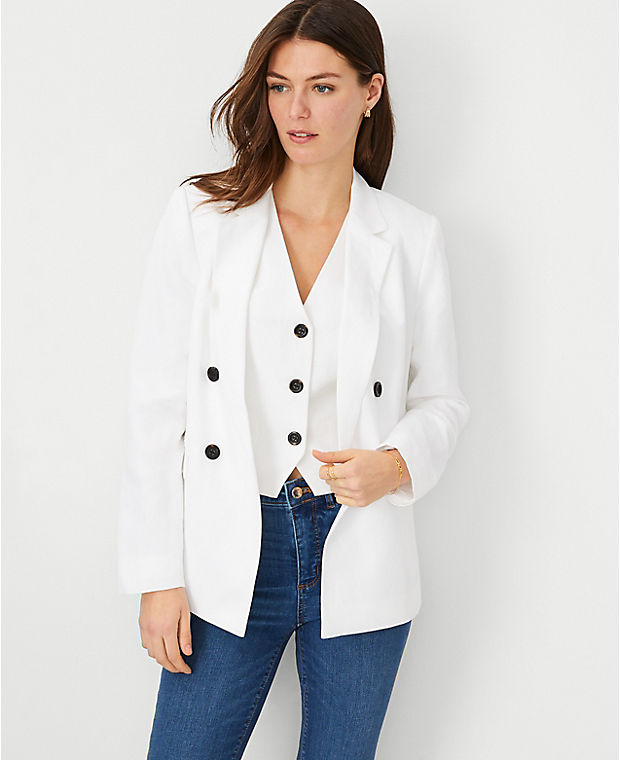 The Tailored Double Breasted Blazer in Linen Blend