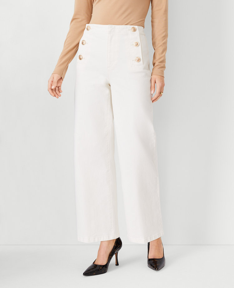 Wide Leg Cropped Jeans - White - Ladies