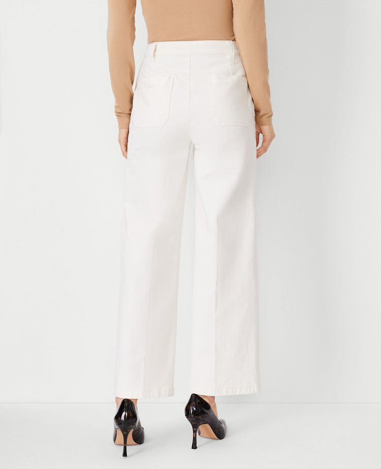 Wide Leg Cropped Jeans - White - Ladies