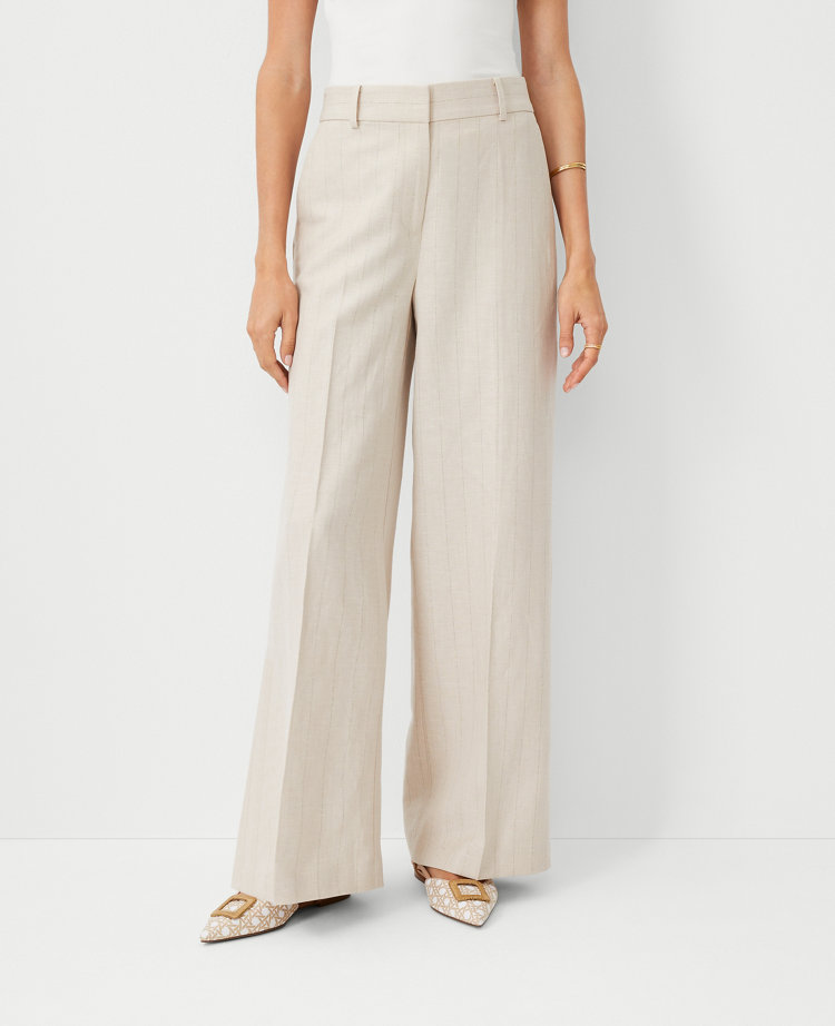 パンツ PINSTRIPE PANTS Vintage seersucker pinstripe trousers blue stripe flat front