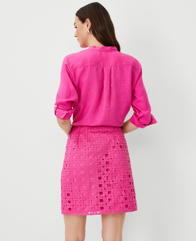 Ann Taylor Rattan Eyelet A-Line Skirt Bold Pink Women's