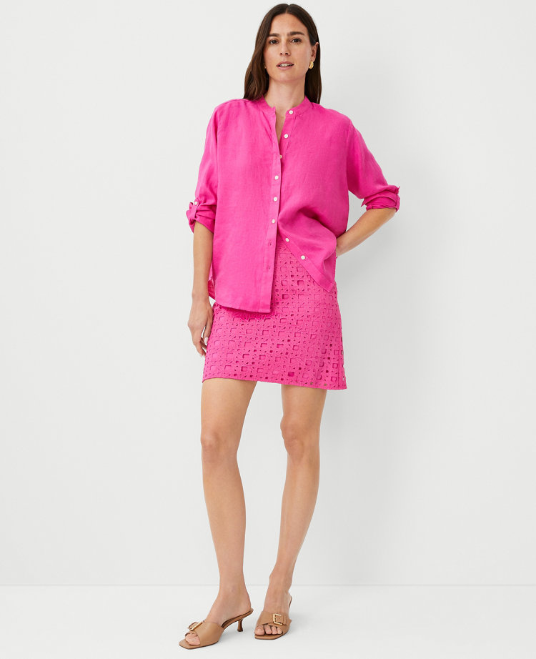 Ann Taylor Rattan Eyelet A-Line Skirt Bold Pink Women's