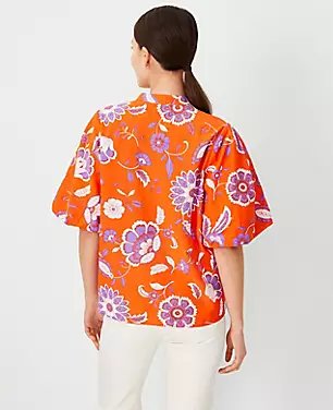 Petite Floral Cotton Blend Pleated Sleeve Popover carousel Product Image 3