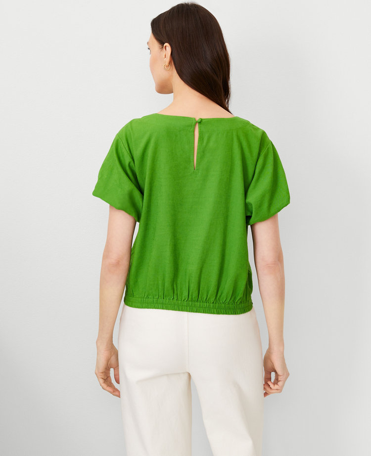 Ann Taylor Linen Blend Gathered Top Matcha Women's