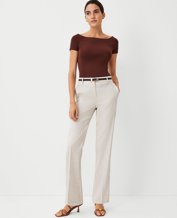 Ann Taylor The Tall Sophia Straight Pant Linen Blend Toasted Oat Women's