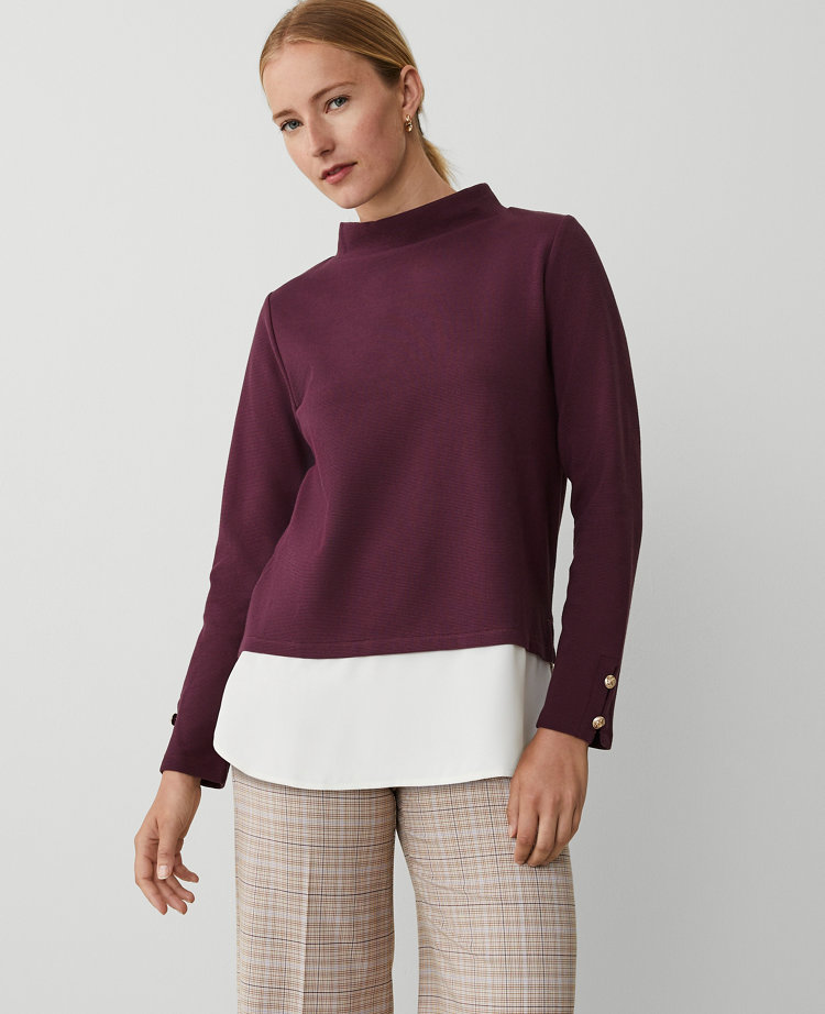 Mixed Media Mock Neck Top carousel Product Image 1