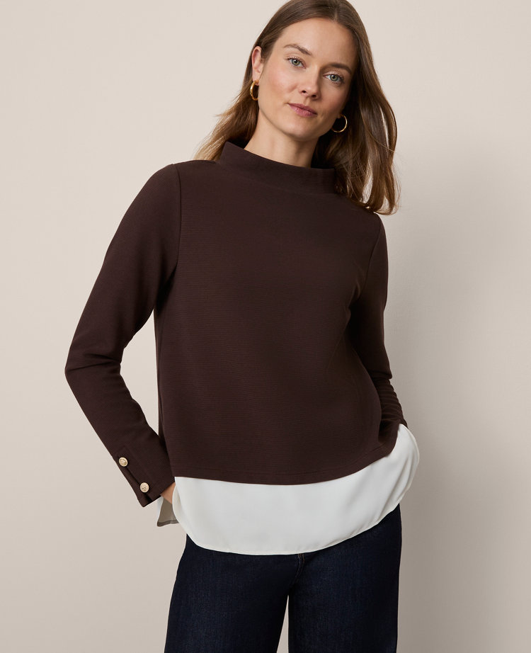 Mixed Media Mock Neck Top