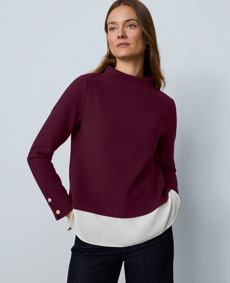 Mixed Media Mock Neck Top