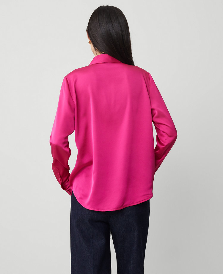Ann Taylor Satin Essential Shirt Hot Pink Poppy Women's