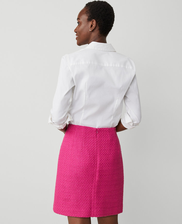 Ann Taylor Tweed Button Wrap Skirt Hot Pink Poppy Women's