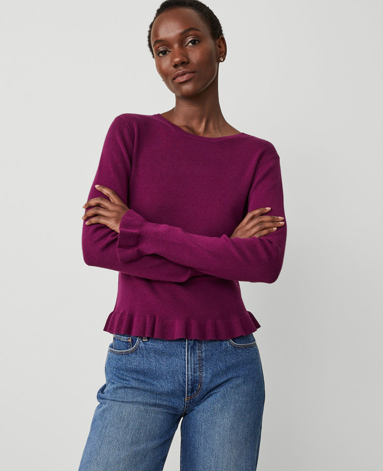 Ann Taylor Ruffle Crew Neck Sweater Women's