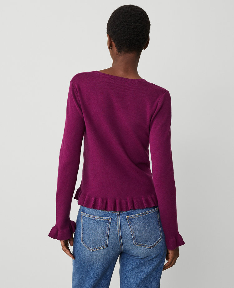 Ann Taylor Ruffle Crew Neck Sweater Women's