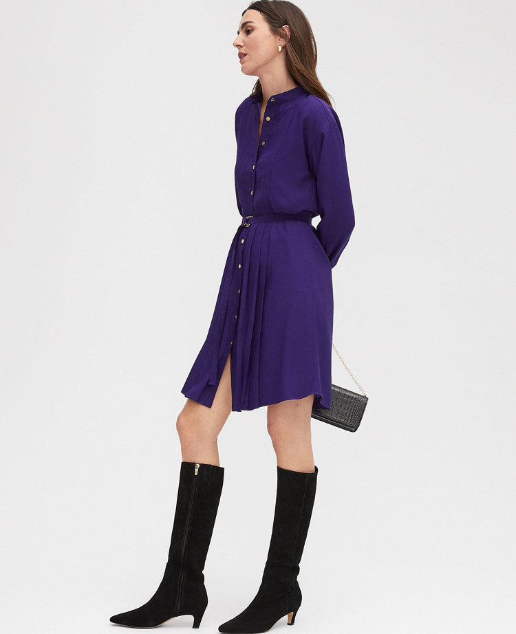 Pleat Button Midi Dress