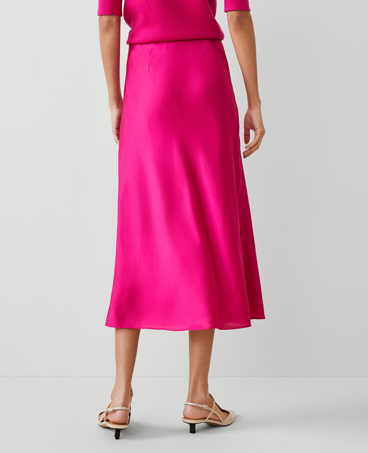 Ann Taylor Button Slit Midi Slip Skirt Hot Pink Poppy Women's
