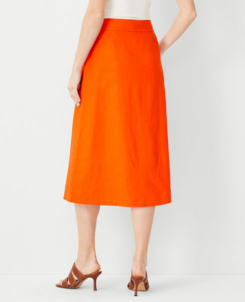 Petite Linen Blend Button Midi Skirt