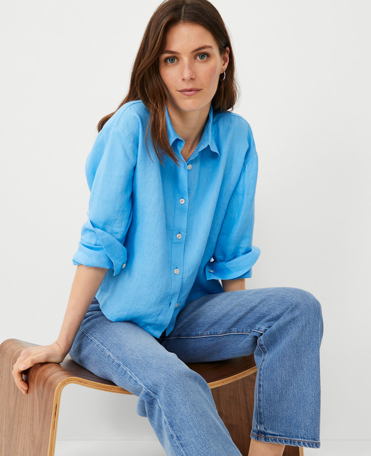 Petite Cropped Linen Shirt