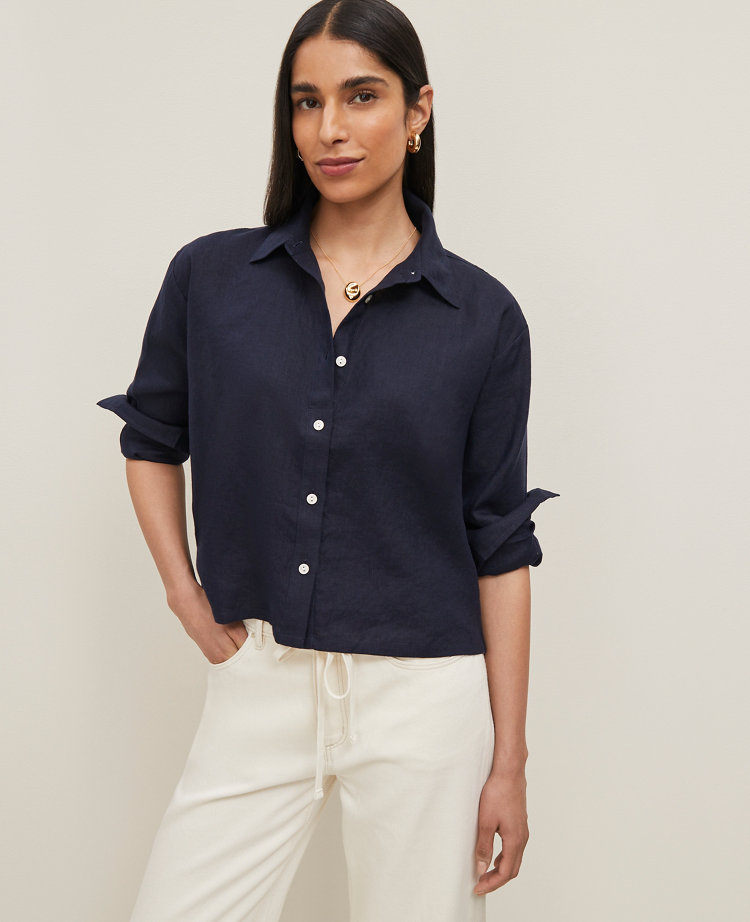 Petite Cropped Linen Shirt